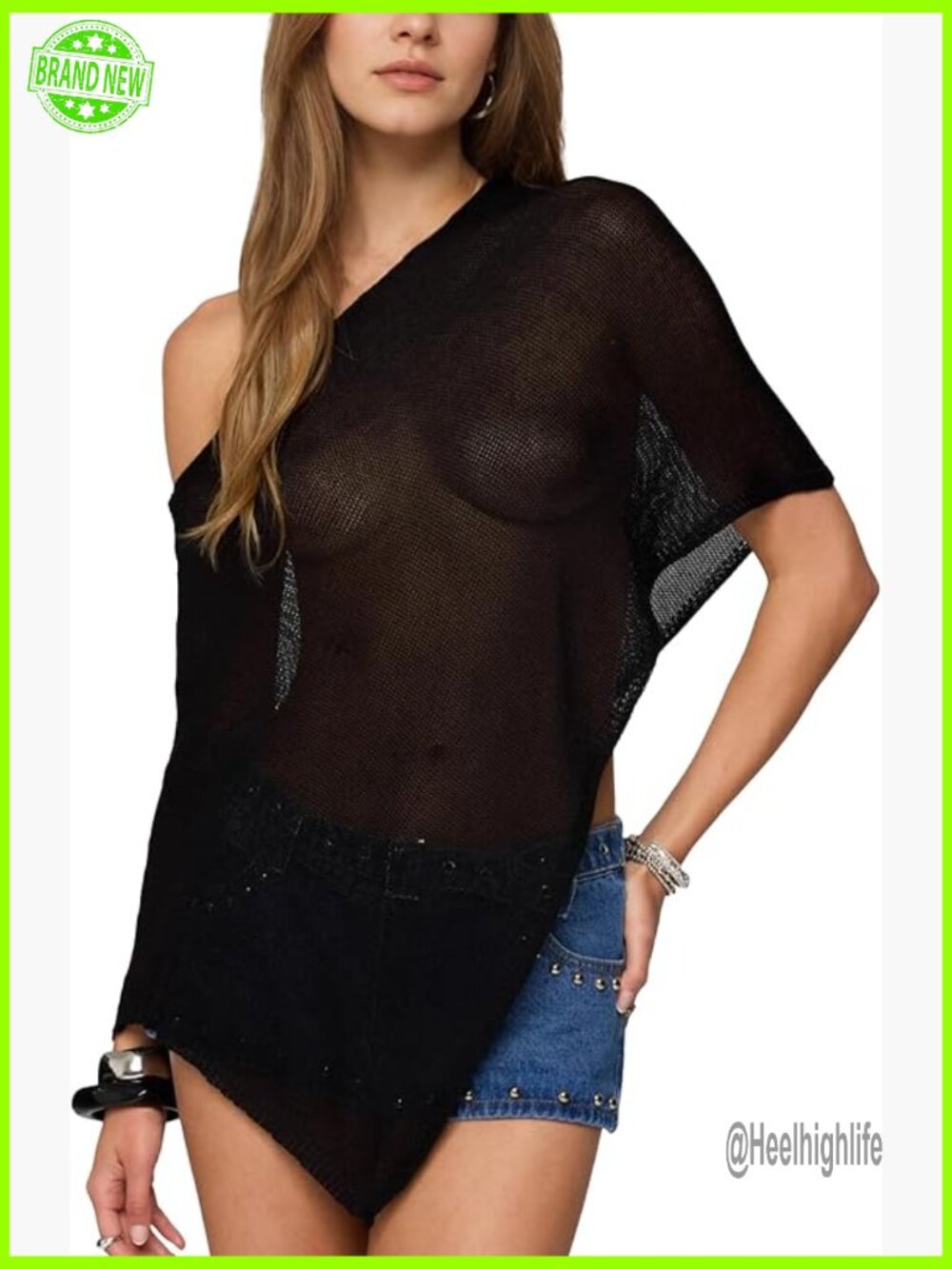 One Shoulder Knit Asymmetric Shrug Pullover Sweater Beach Cover Up Sheer Poncho